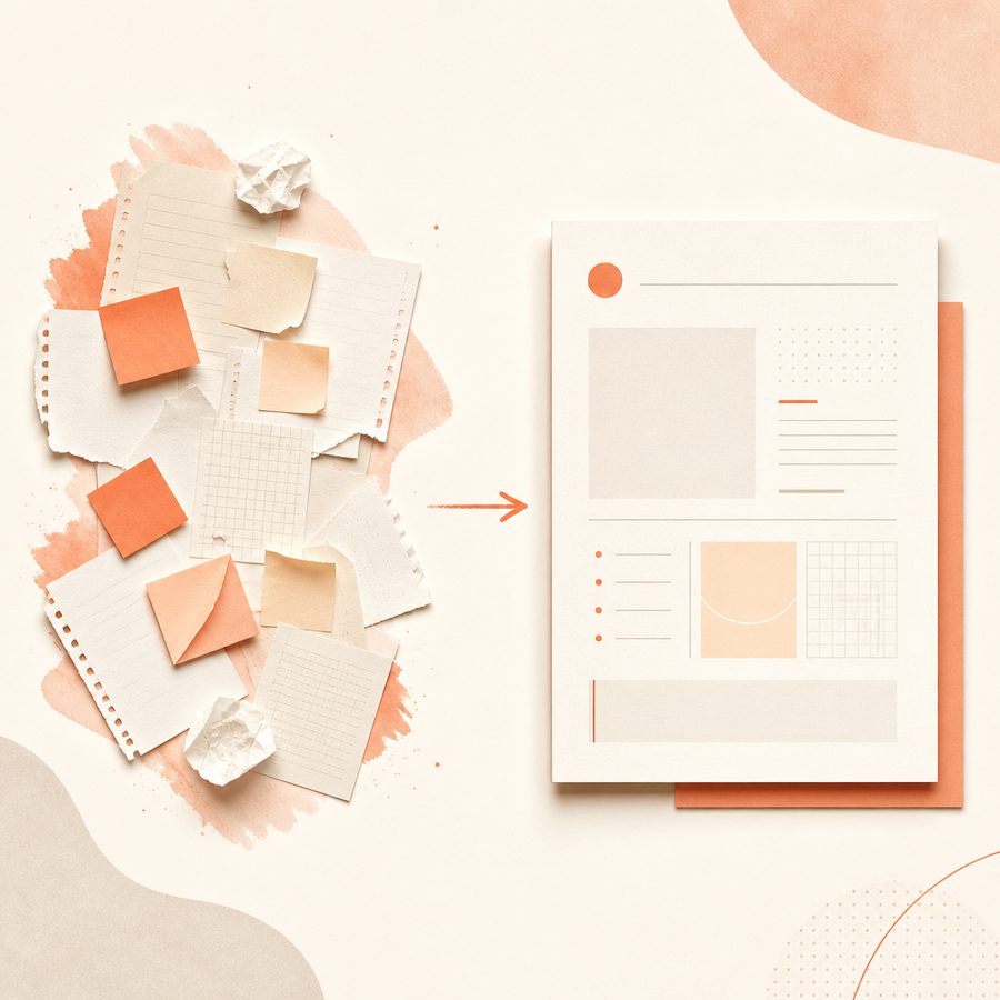 Illustration de pages éparses devenant un espace de travail
